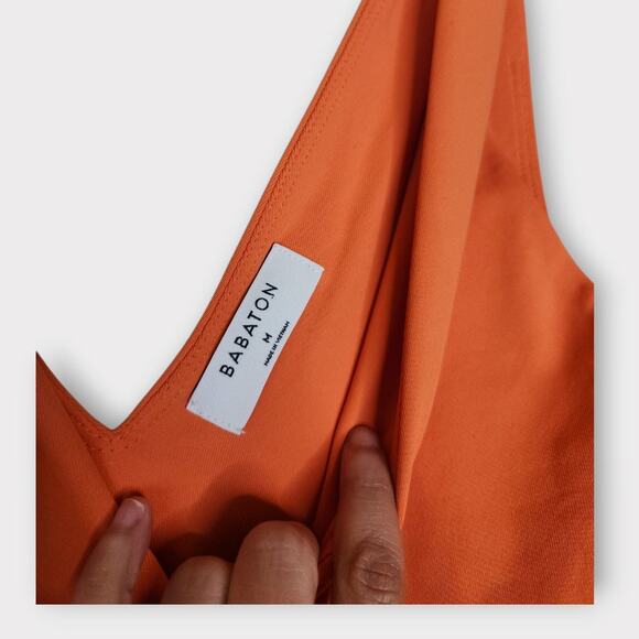 Babaton Womens Deep V-Neck Snap Bodysuit Orange M Modern Minimal Street Chic - Picture 3 of 7